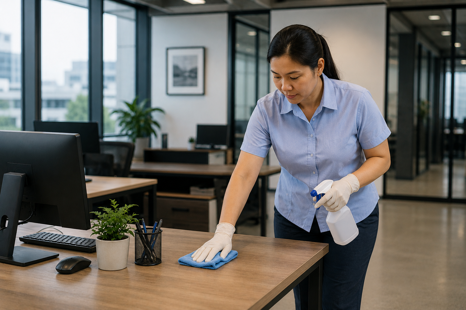 Professional office cleaning and sanitation services in a modern workplace in the Philippines