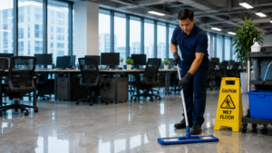 Outsourced cleaning and maintenance services in a modern office workplace in the Philippines